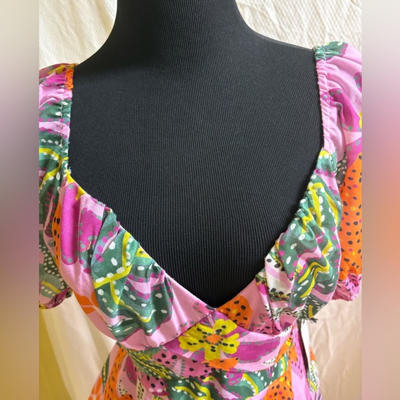 Crystal Sky Juniors’ Puff-Sleeve Tie-Back Jungle Print Dress Large NWT’s - Picture 6 of 14